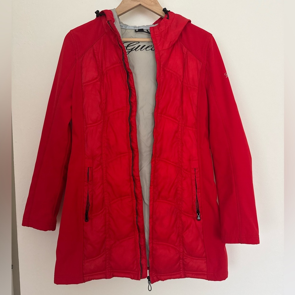 Guess - Women's Red Hooded Puffer Jacket - Size M